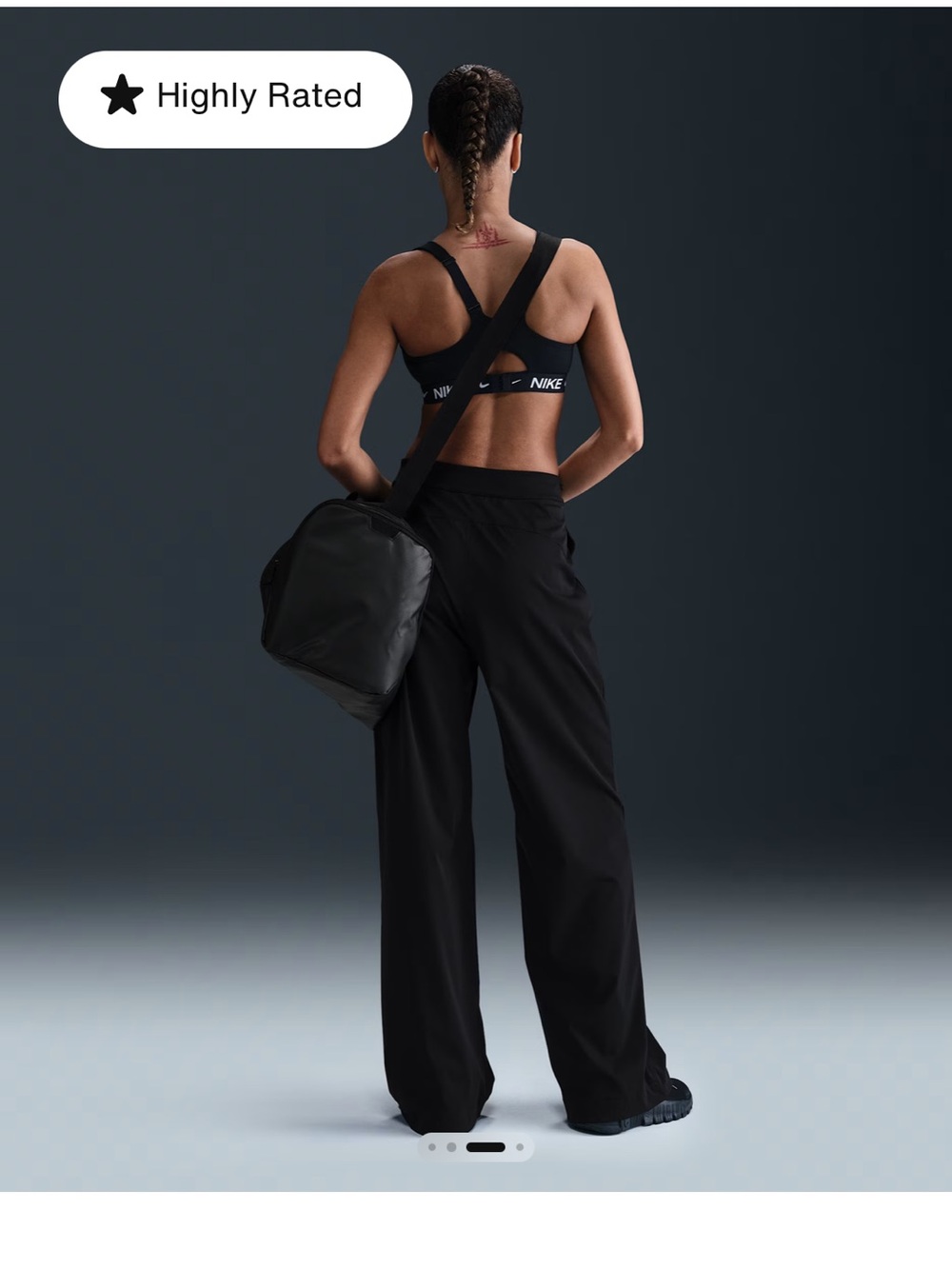 Nike Bliss Wide Leg Pleated Trouser Dri-Fit Black Small Stretch Gummy Logo - Picture 7 of 16